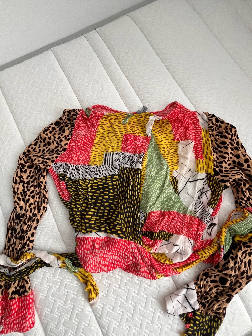 Patchwork Print Long-Sleeve Blouse in Multicolor